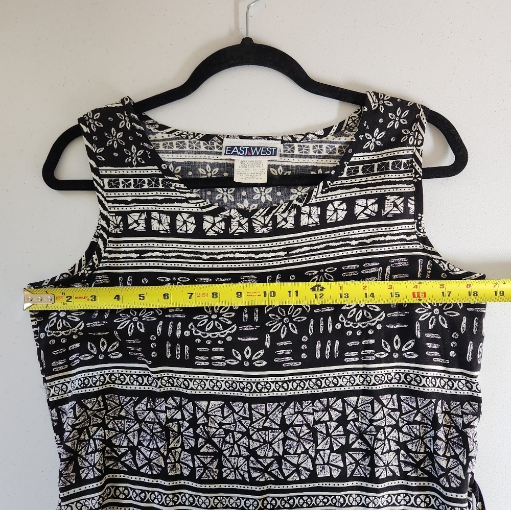 Vintage 90s Black Aztec Print Summer Midi Dress 1990s Sheath Sundress Beach Boho - Picture 10 of 13